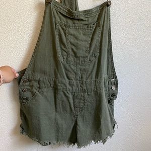Olive green linen overalls